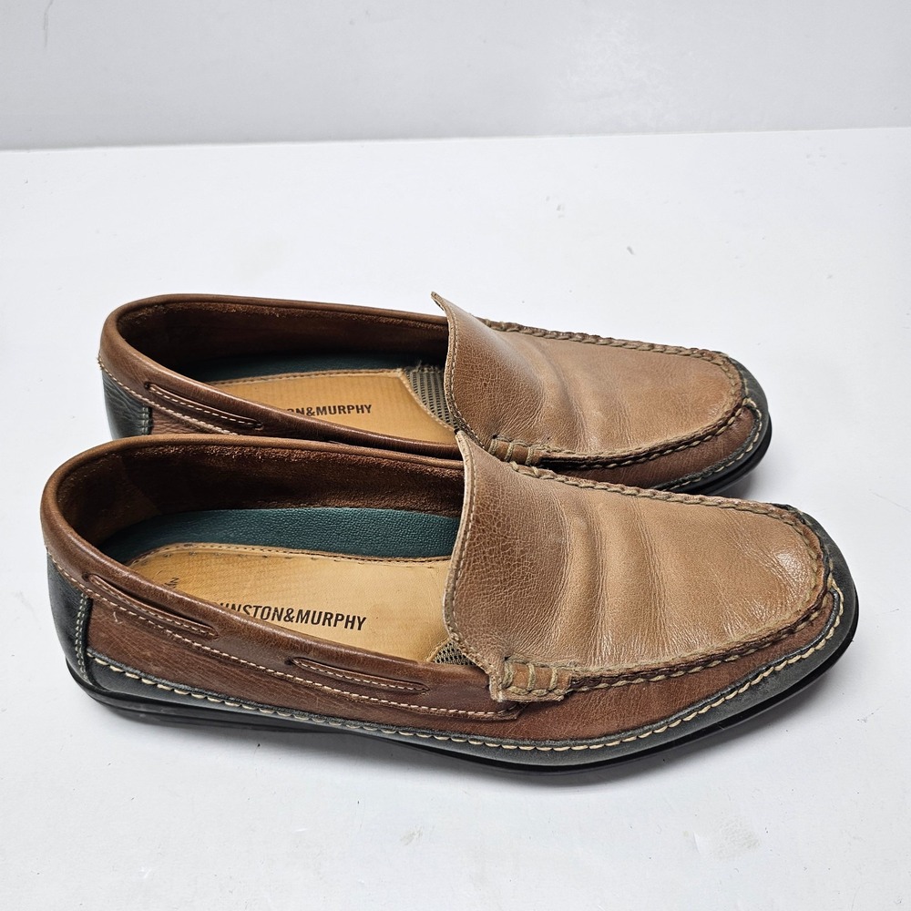Johnston & Murphy Men's Brown Leather Sheepskin Loafers Two Tone Size 9.5 M